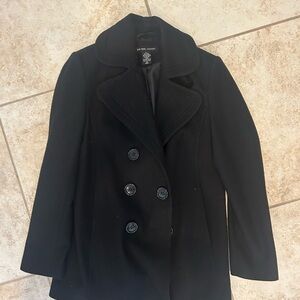 NY&Co Black Women's Double-Breasted Wool Blend Peacoat